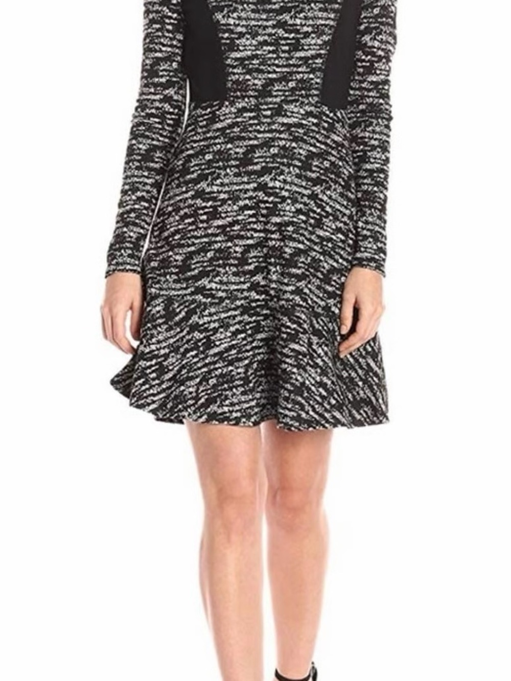 BCBGMaxAzria Black and White Long-Sleeve Fit & Flare Dress